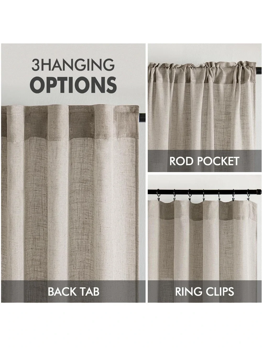 MIULEE Burlywood Birch Linen Curtains 52x90 Inch Long 2 Panels for Bedroom